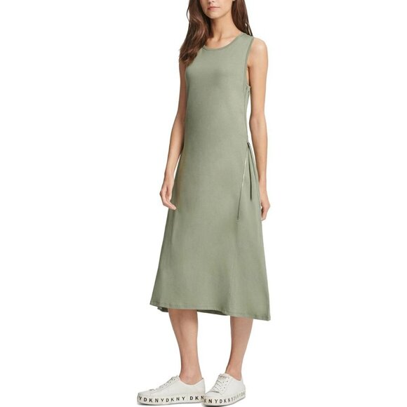 Dkny Dresses & Skirts - DKNY Cotton Blend Casual Midi Dress Olive Green - Size M